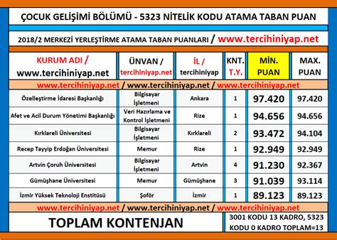 Çoçuk gelişimi önlisans puanları