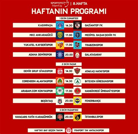 Önümüzdeki hafta maç programı