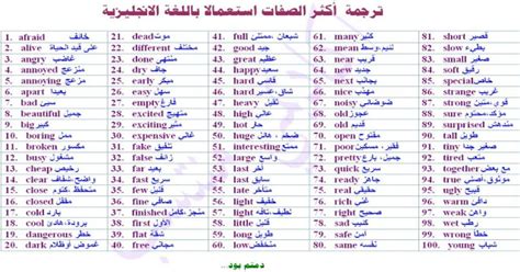 الصفات بالانجليزي ومعناها بالعربي pdf