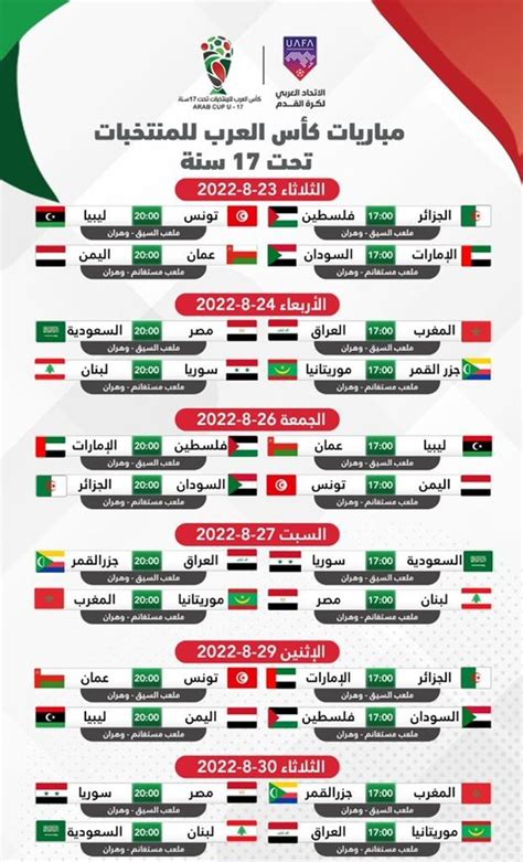 جدول المباريات  موعد بداية كأس العرب للناشئين 2022 تحت 17 عام