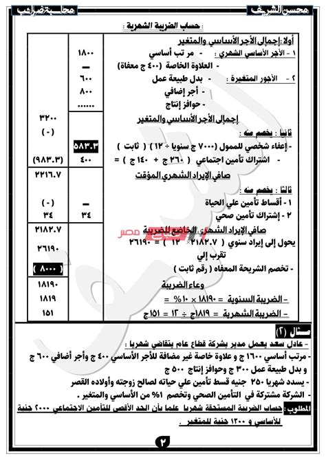 محاسبة الضرائب للصف الثالث التجارى pdf