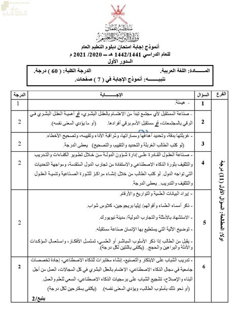 نموذج اجابة اللغة العربية ٢٠١٩ pdf