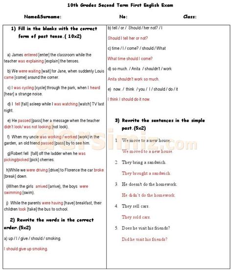 10 sınıf 2 dönem 2 yazılı ingilizce test