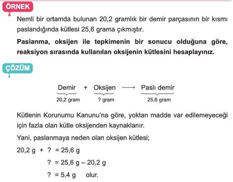 10 sınıf kütlenin korunumu kanunu test