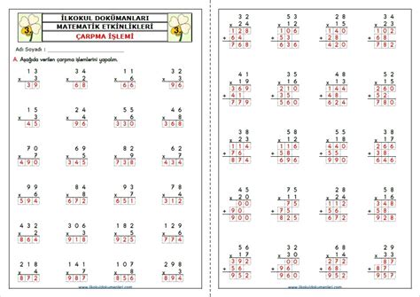 10 tane çarpma işlemi ve cevapları