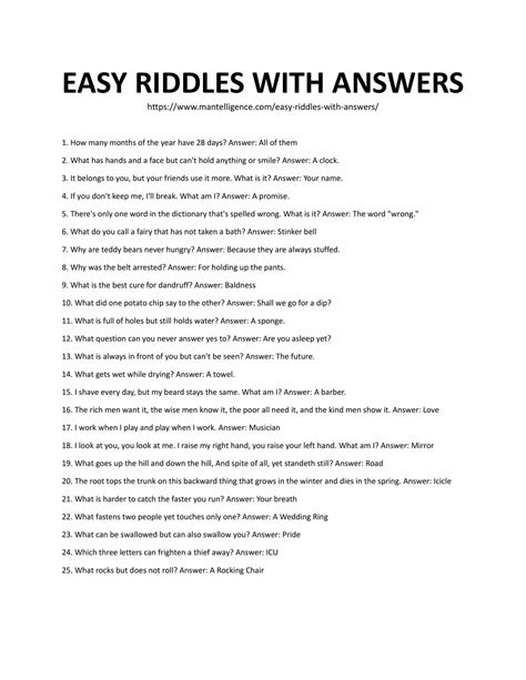 100 Riddles With Answers For Kids