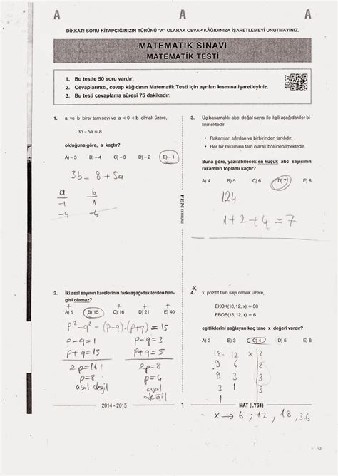 2015 lys 1 matematik soruları ve çözümleri