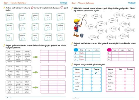 3 sınıf türkçe basit türemiş birleşik kelimeler etkinliği