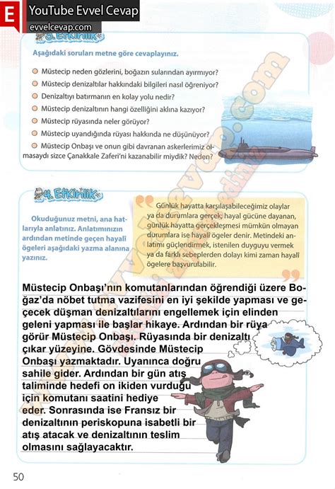 4 sınıf türkçe ders kitabı sayfa 50 51 52 cevapları