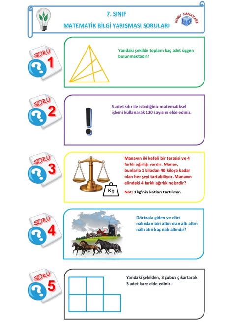 5 sınıf matematik bilgi yarışması soruları 2019