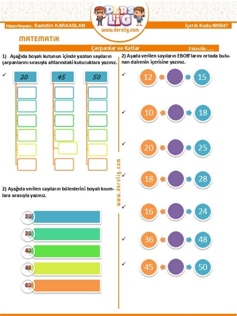 6 sınıf çarpanlar ve katlar etkinliği