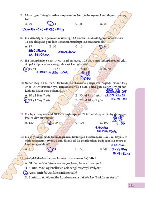 6 sınıf matematik ders kitabı sayfa 221 cevapları