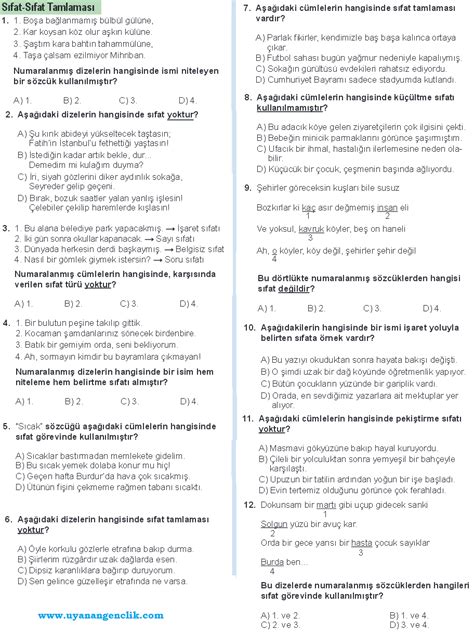 6 sınıf sıfat tamlamaları test pdf