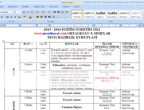 7 sınıf türkçe kurs planı