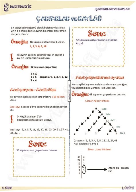 8 sınıf matematik özel ders notları pdf