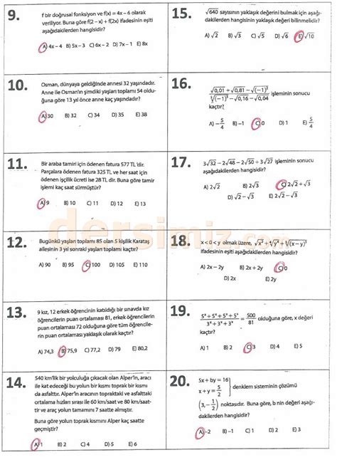 9 sınıf matematik 100 soru ve çözümleri