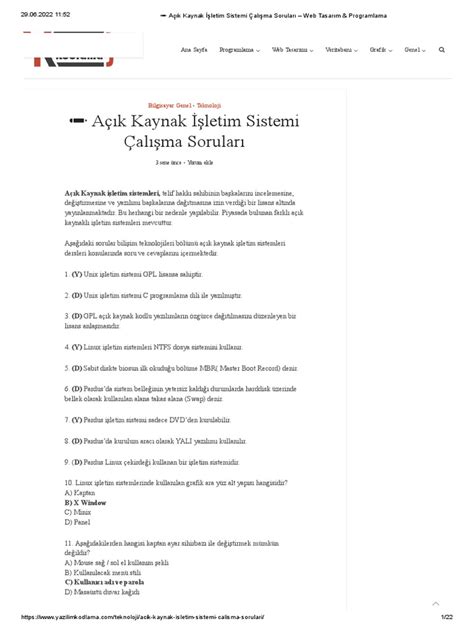 Açık kaynak işletim sistemi yazılı soruları