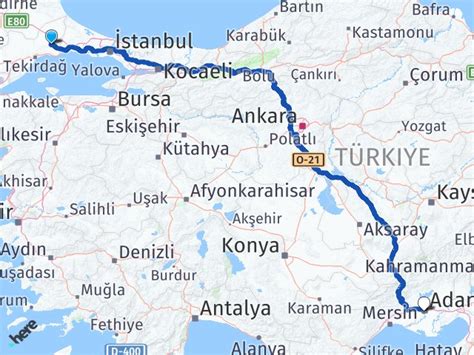 Adana tekirdağ arası kaç km