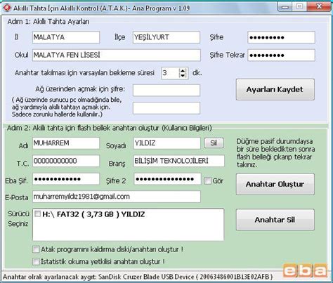 Akıllı tahta usb anahtar eba indir