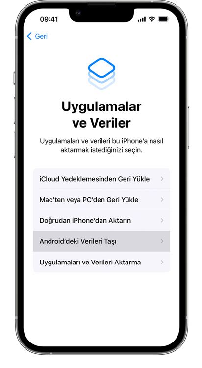 Androiddeki verileri iosa taşıma