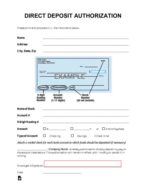 Authorization For Direct Deposit Example