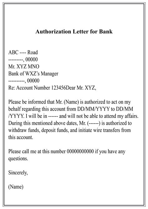 Authorization Letter For Bank Deposit