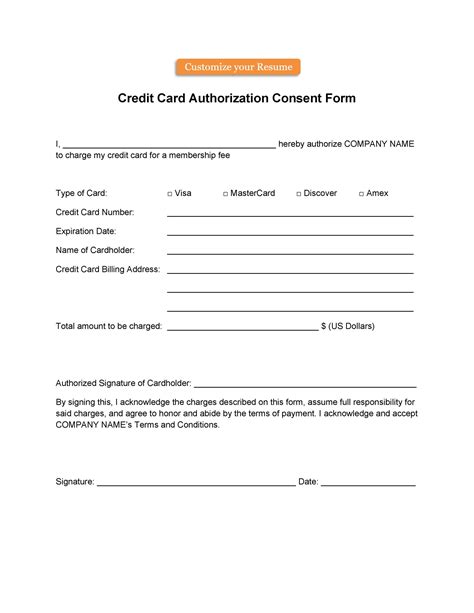 Authorization To Bill Credit Card
