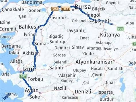Aydın eskişehir kaç km