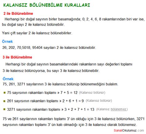 Bölünebilme kuralları 6 sınıf problemleri