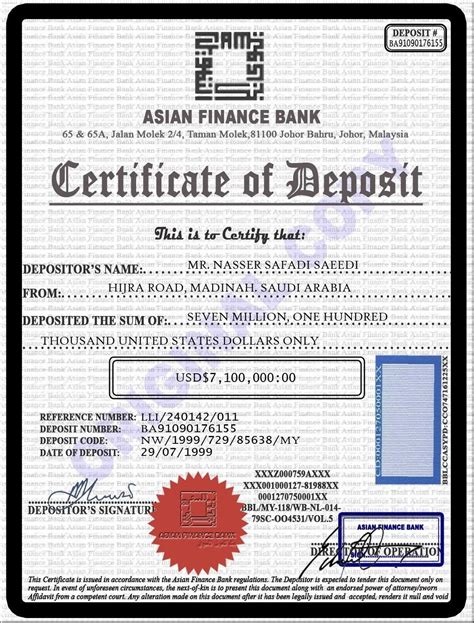 Bank Certificate Of Deposit Example