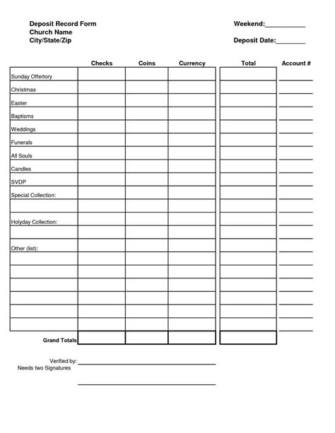 Bank Deposit Record Template