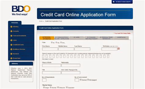Bdo Credit Card Application Online