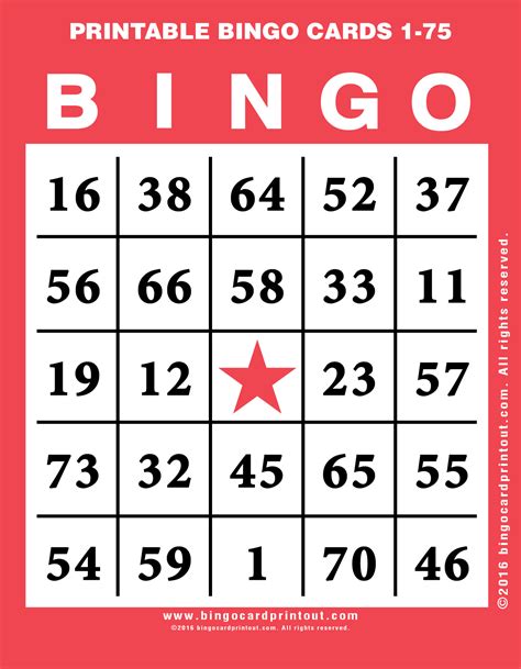 Bingo Card Printable 75