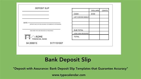 Blank Bank Deposit Slip