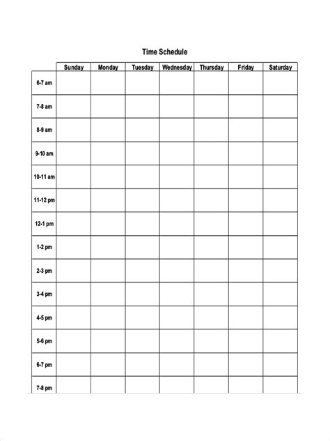 Blank Time Schedule Template