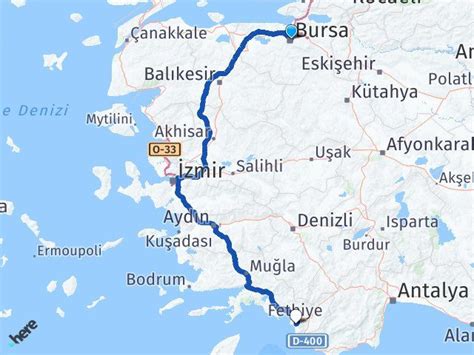 Bursa ölüdeniz kaç km