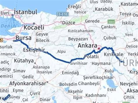 Bursa kırşehir kaç kilometre