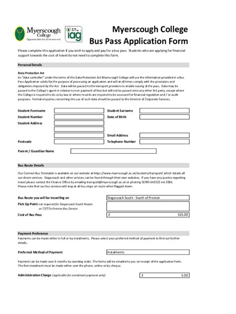 Bus Pass Application Form 2021