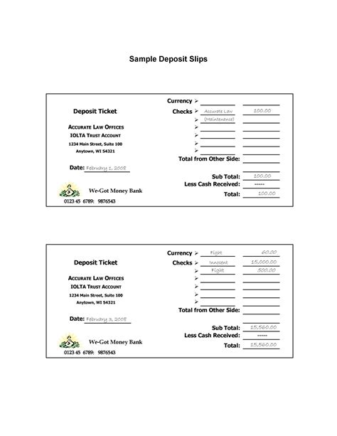 Business Deposit Slips Printable