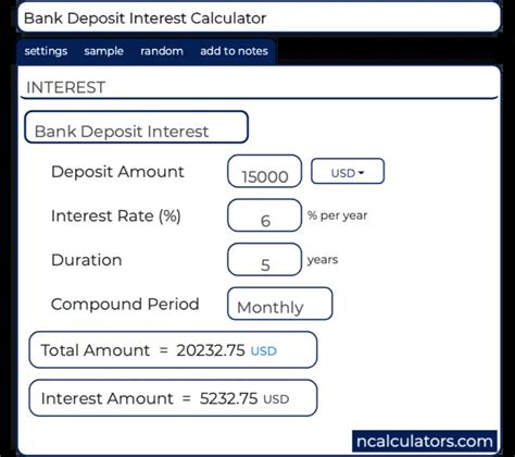 Calculate Bank Deposit Interest