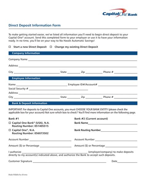 Capital One Direct Deposit Authorization Form