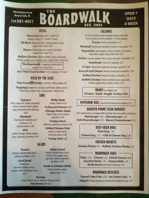 Casino Boardwalk Menu