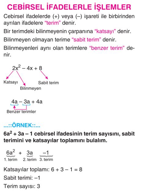 Cebirsel ifadelerde toplama çıkarma işlemi