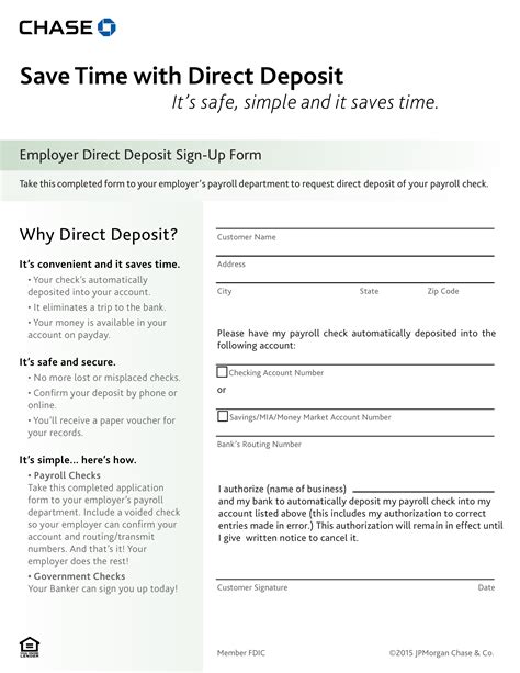 Chase Printable Direct Deposit Form