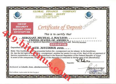 Cirtificate Of Deposit Egypt