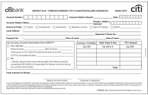 Citibank Deposit Slip