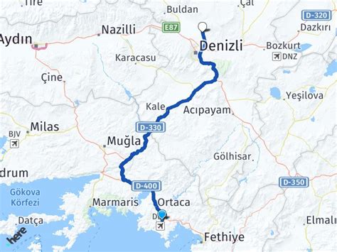 Dalaman denizli arası kaç km