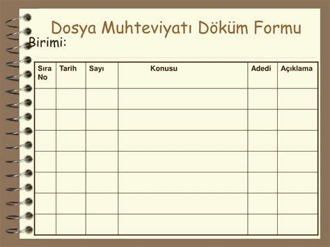 Dosya muhteviyatı döküm formu nasıl doldurulur