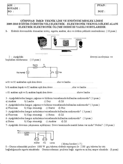 Elektrik ve elektronik ölçme sınav soruları