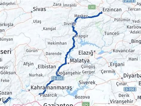 Erzincan kahramanmaraş arası kaç km